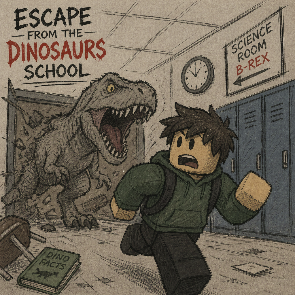 Escape From The Dinosaurs School Horror Fanart