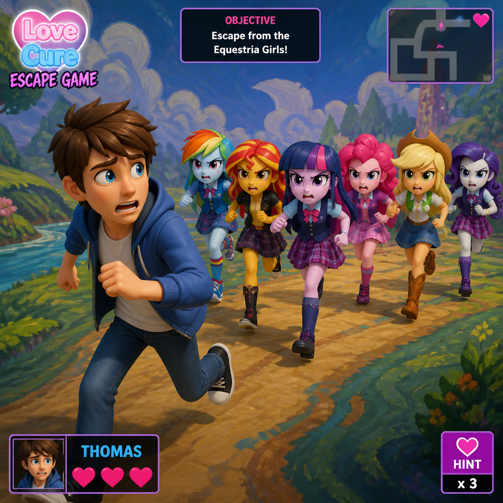 In love cure escape game game gameplay you are play as Thomas you was chased by my little pony Equestria girls