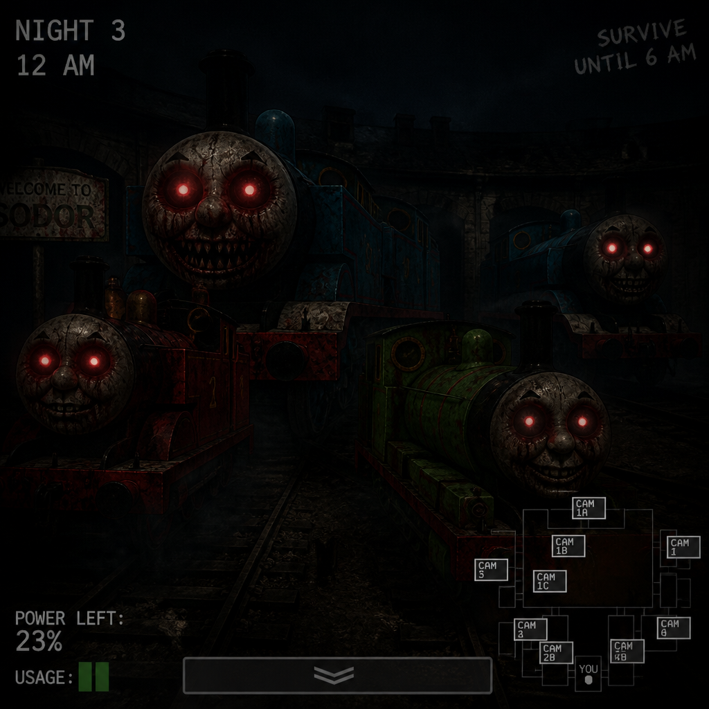 Five nights at Thomas 2 game game gameplay you have enemies it’s Thomas Gordon, the big engine, Percy, the small engine and James the red engine