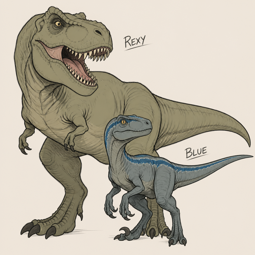 Rexy Le T-Rex et Blue Le Velociraptor Fanart