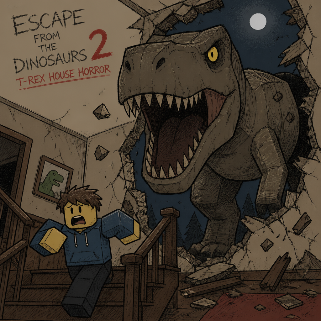 Escape From The Dinosaurs 2 T-Rex House Horror Fanart