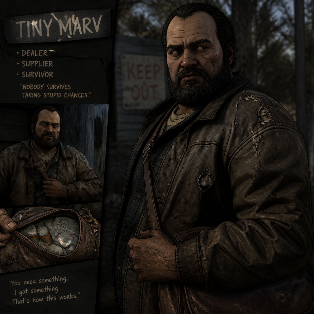 Tiny marv in the walking dead games he is drug dealer