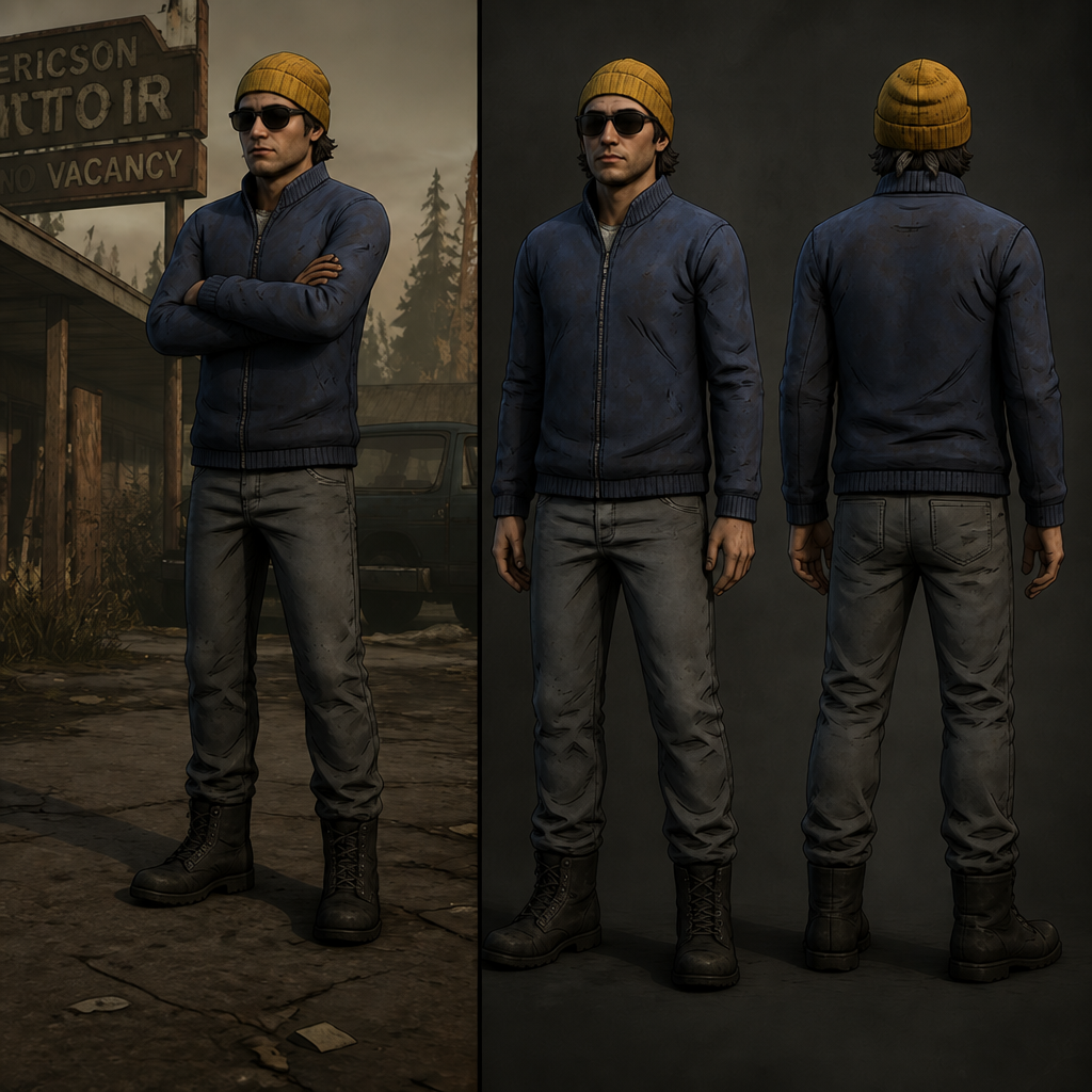 two images of a man in a yellow hat and sunglasses