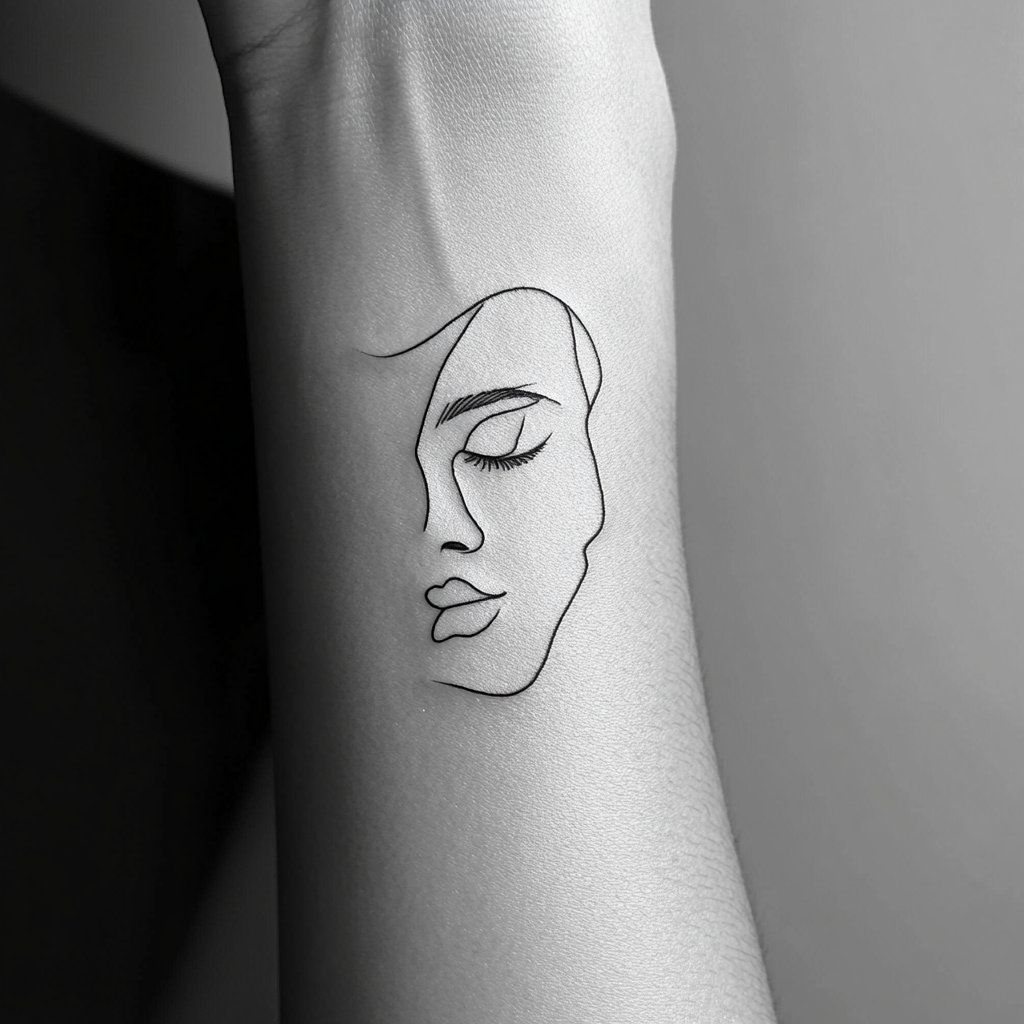 Minimalist line art tattoo, continuous oneline Fanart — free download