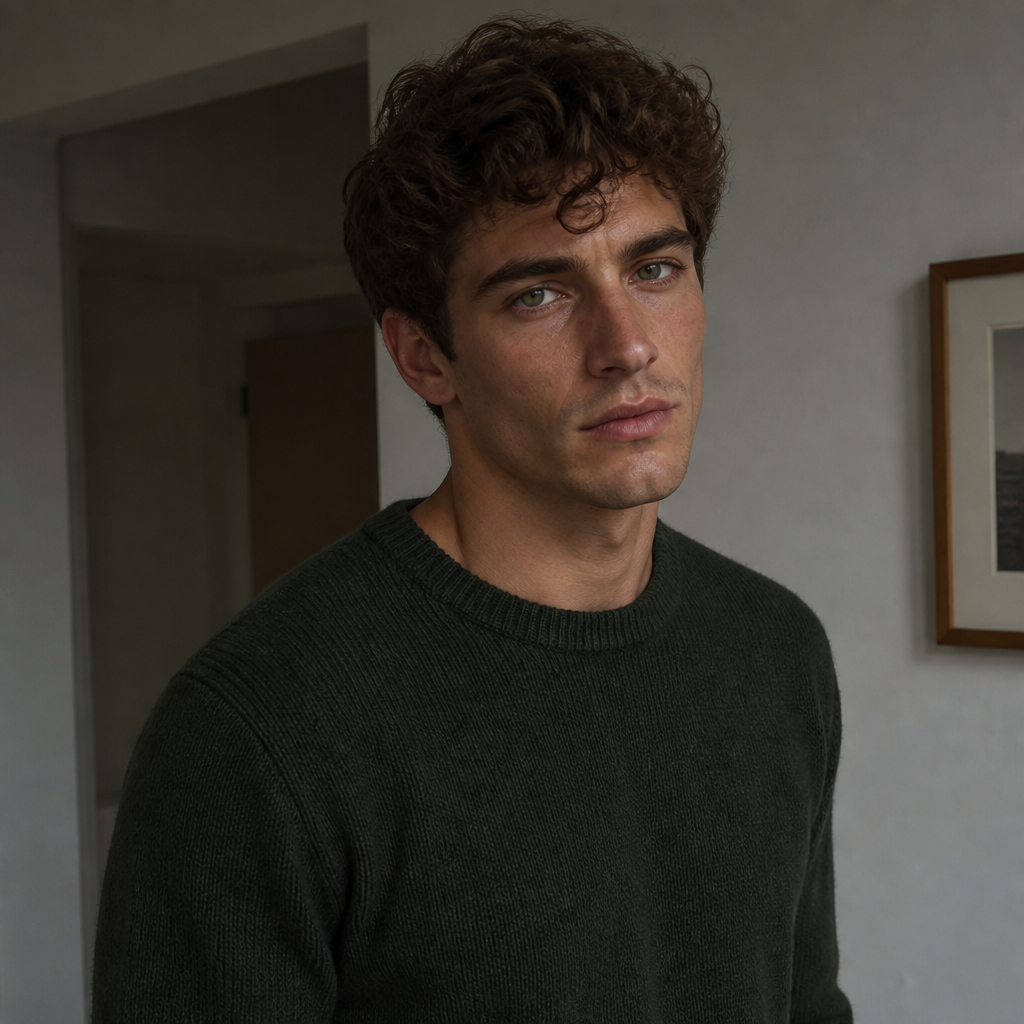 OK, j’essaie de trouver le crush parfaite pour ma pote, tu vas me faire un homme un peu grec, le nez hyper tordu hyper Cabossée, grand discord nu tout ce que tu veux genre, mais quand même sexy, les yeux verts, les cheveux courts et bouclés, un peu brin, pas de moustache, pas de barbe, il s’habille normalement avec un long pull pas une mâchoire carré ou autre vraiment un visage assez normal, un peu baraqué