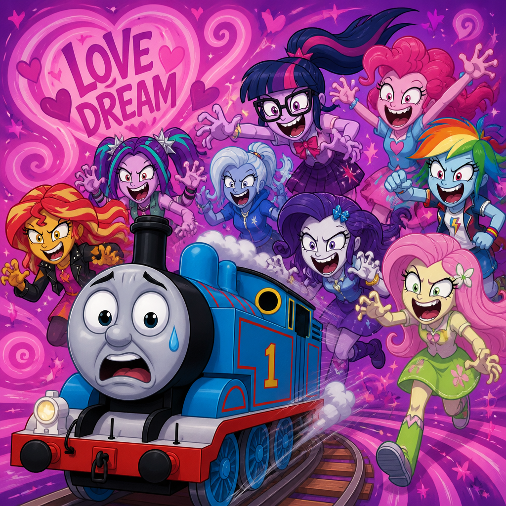 Thomas was shocked because he was Chase by crazy fan my Little Pony Equestria, girls, characters, villains, girls on the Love Dream background