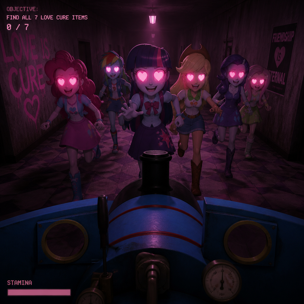 In loved cure escape game game gameplay you are play as POV of Thomas the tank engine you was chased by my little pony Equestria girls with heart eyes