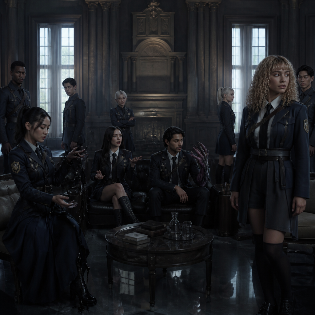 Je veux que tu me fasses une équipe à la Umbrella Academy, genre ils ont tous une sorte d’uniforme, mais chacun a son style avec certains roulés d’autres des jupes, d’autres un truc gothique etc. alors voici les personnages suivants ils sont dans une sorte de manoir. Certains sont assis sur un canapé et d’autres sont debout. Ils ont tous 30 ans. Je veux une mini démonstration de leur pouvoir.
Je veux qu’on les voit de loin, genre, ils sont hyper loin et on le voit assis sur un canapé ou debout genre dans une pièce sombre et ils sont Dispersés pas côte à côte
Latino, cheveux mi longs mi court avec mini barbe, il a le pouvoir métamorphique, genre je veux que tu transformes sa main en quelque chose, comme si il allait se transformer en une autre personne
Genre il a une main d’une autre ethnie ou dans notre sexe
Femme, cheveux noirs, elle est blanche, yeux orange marron, contrôle les gens avec son champs grâce à sa voix
Femme asiatique, élégante
Control des liquides comme du pétrole ou de l’encre
Femme latina teint caramel blond cheveux bouclés frange yeux gris clairs, Lit dans les objets et les gens, voit l’avenir. Parle au mort
veux vraiment une ambiance hyper froide, hyper élégante obscur, pas un truc académique Dispersés pas côte à côte normalement il y a que 4 personnes au final