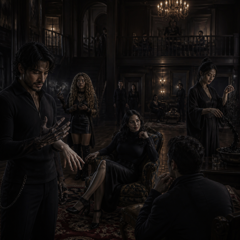 Je veux que tu me fasses une équipe à la Umbrella Academy, genre ils ont tous une sorte d’uniforme, mais chacun a son style avec certains roulés d’autres des jupes, d’autres un truc gothique etc. alors voici les personnages suivants ils sont dans une sorte de manoir. Certains sont assis sur un canapé et d’autres sont debout. Ils ont tous 30 ans. Je veux une mini démonstration de leur pouvoir.
Je veux qu’on les voit de loin, genre, ils sont hyper loin et on le voit assis sur un canapé ou debout genre dans une pièce sombre et ils sont Dispersés pas côte à côte
Latino, cheveux mi longs mi court avec mini barbe, il a le pouvoir métamorphique, genre je veux que tu transformes sa main en quelque chose, comme si il allait se transformer en une autre personne
Genre il a une main d’une autre ethnie ou dans notre sexe
Femme, cheveux noirs, elle est blanche, yeux orange marron, contrôle les gens avec son champs grâce à sa voix très sexy, porte un col roulé
Femme asiatique, élégante
Control des liquides comme du pétrole ou de l’encre porte de la soie noire
Femme latina teint caramel blond cheveux bouclés frange yeux integralement blanc clairs, Lit dans les objets et les gens, voit l’avenir. Parle au mort, en bottes et jupe en cuir noire avec des bijoux comme un peu du rock
veux vraiment une ambiance hyper froide, hyper élégante obscur, pas un truc académique Dispersés pas côte à côte normalement il y a que 4 personnes au final