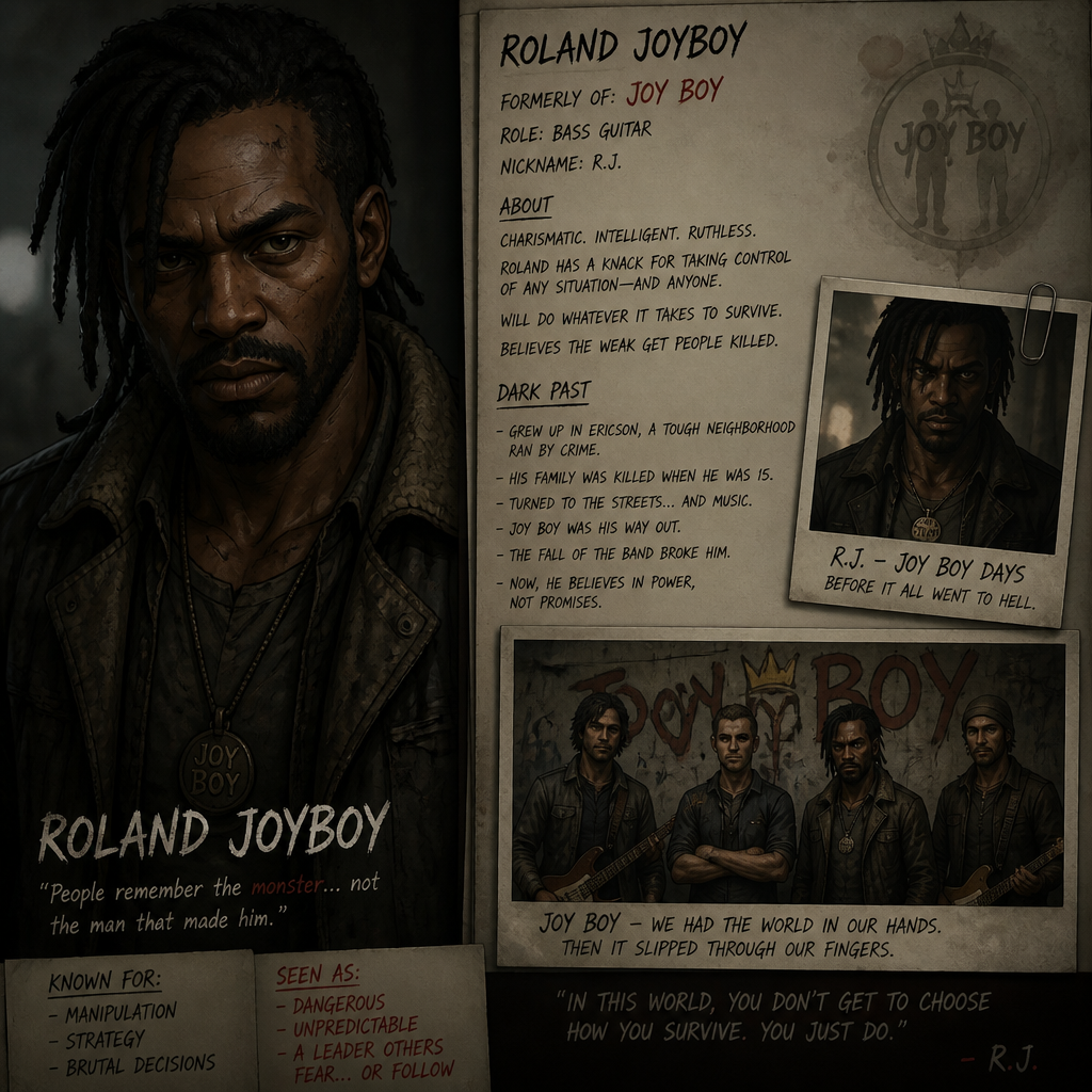 Roland joyboy the walking dead games he is villain and he used to be band member of joy boy