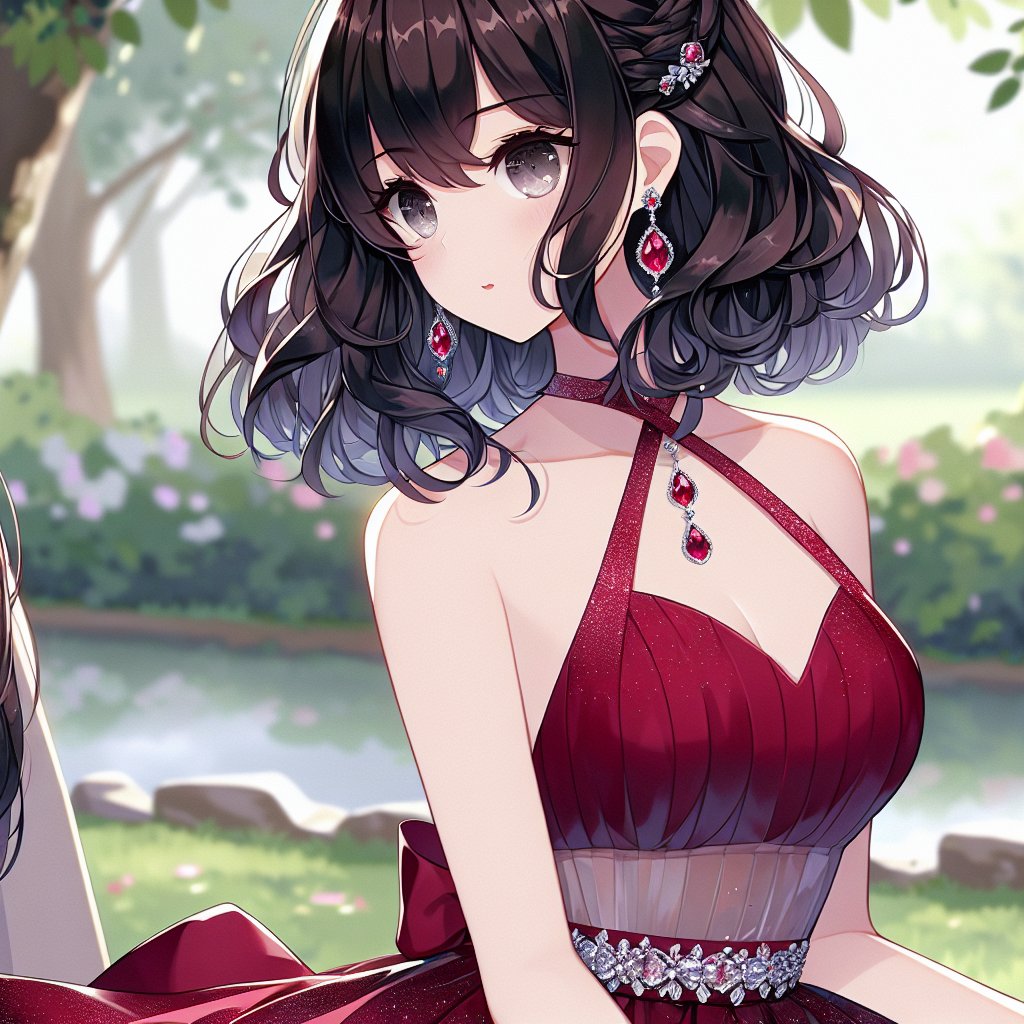 Anime Girl Red Dress Black Hair: Fanart