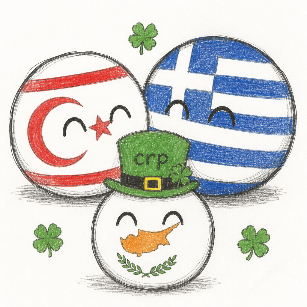Northern Cyprusball and Greece and Cyprus (with a Patrick day hat (words crp)