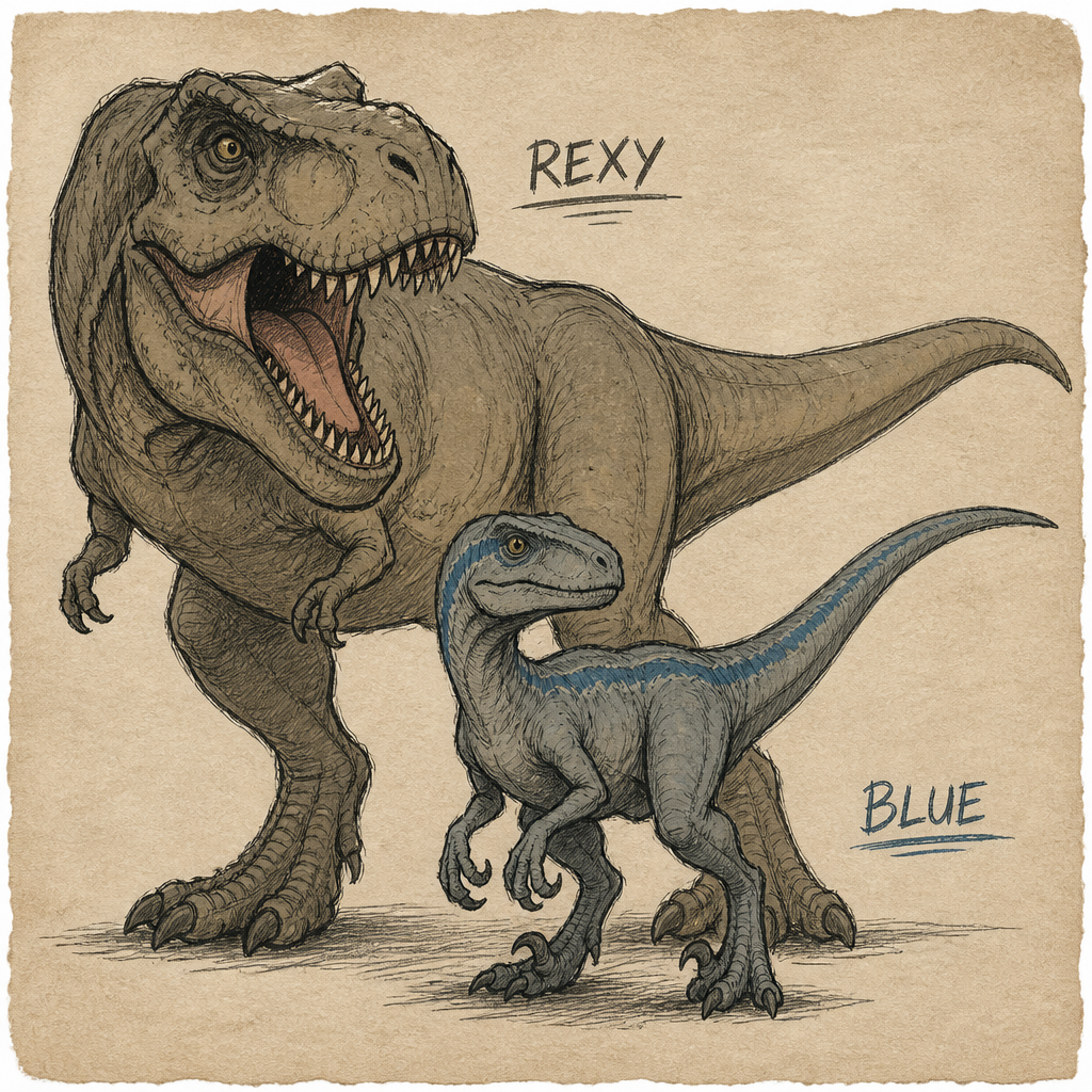 Rexy Le T-Rex et Blue Le Velociraptor Jurassic World