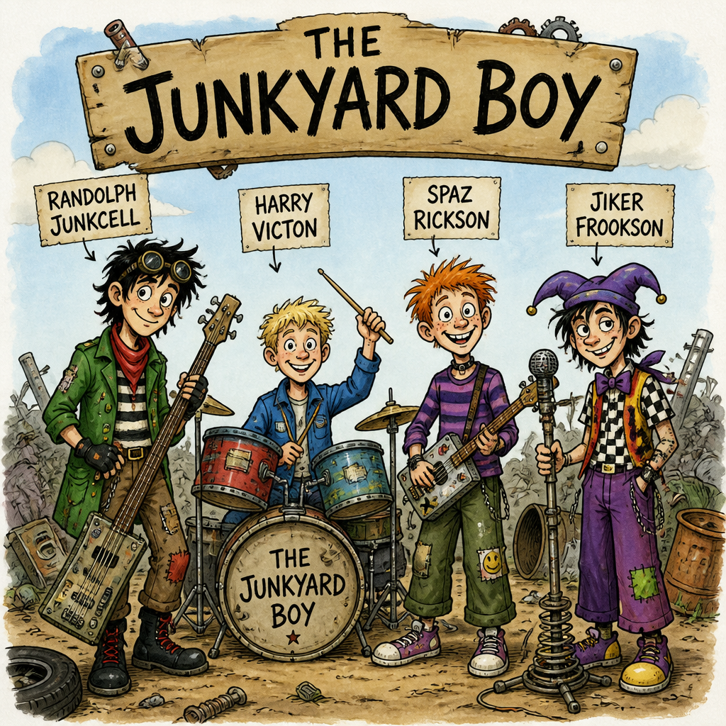Band name the junkyard boy the walking dead games and 4 members name Randolph junkcell and Harry victon and spaz rickson and jiker Frookson at them are teenage