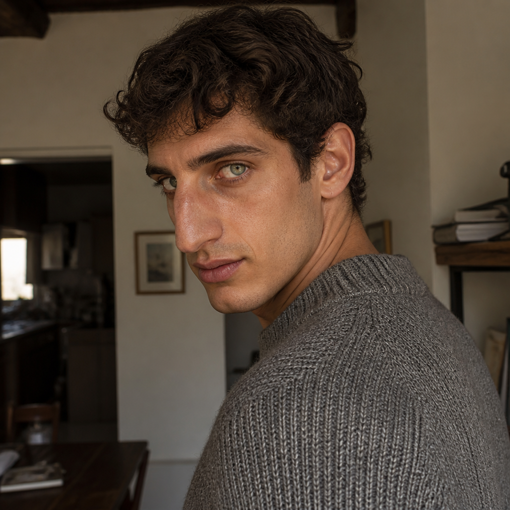 OK, j’essaie de trouver le crush parfaite pour ma pote, tu vas me faire un homme un peu grec, le nez hyper tordu hyper Cabossée, grand discord nu tout ce que tu veux genre, mais quand même sexy, les yeux verts, les cheveux courts et bouclés, un peu brin, pas de moustache, pas de barbe, il s’habille normalement avec un long pull pas une mâchoire carré ou autre vraiment un visage assez normal, un peu baraqué non je veux vraiment un nez, hyper tordu, hyper cabossée genre quelque chose de pas esthétiquement, accepté par la société