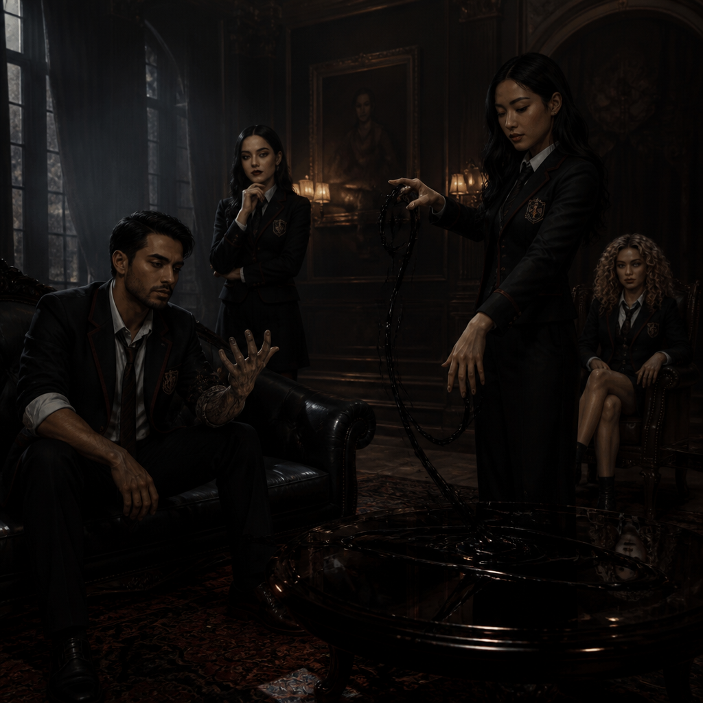 Je veux que tu me fasses une équipe à la Umbrella Academy, genre ils ont tous une sorte d’uniforme, mais chacun a son style avec certains roulés d’autres des jupes, d’autres un truc gothique etc. alors voici les personnages suivants ils sont dans une sorte de manoir. Certains sont assis sur un canapé et d’autres sont debout. Ils ont tous 30 ans. Je veux une mini démonstration de leur pouvoir.
Je veux qu’on les voit de loin, genre, ils sont hyper loin et on le voit assis sur un canapé ou debout genre dans une pièce sombre et ils sont Dispersés pas côte à côte
Latino, cheveux mi longs mi court avec mini barbe, il a le pouvoir métamorphique, genre je veux que tu transformes sa main en quelque chose, comme si il allait se transformer en une autre personne
Genre il a une main d’une autre ethnie ou dans notre sexe
Femme, cheveux noirs, elle est blanche, yeux orange marron, contrôle les gens avec son champs grâce à sa voix
Femme asiatique, élégante
Control des liquides comme du pétrole ou de l’encre
Femme latina teint caramel blond cheveux bouclés frange yeux gris clairs, Lit dans les objets et les gens, voit l’avenir. Parle au mort
veux vraiment une ambiance hyper froide, hyper élégante obscur, pas un truc académique Dispersés pas côte à côte normalement il y a que 4 personnes au final