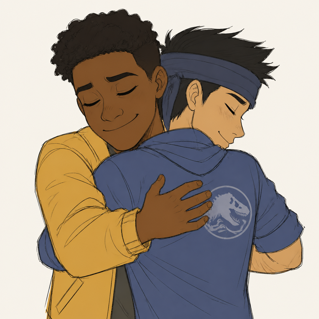 Darius et Kenji câlin Camp Cretaceous