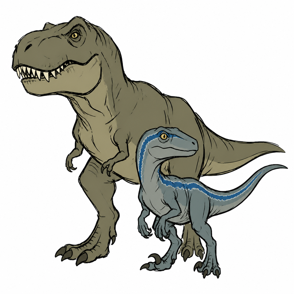 Rexy Le T-Rex et Blue Le Velociraptor Fanart