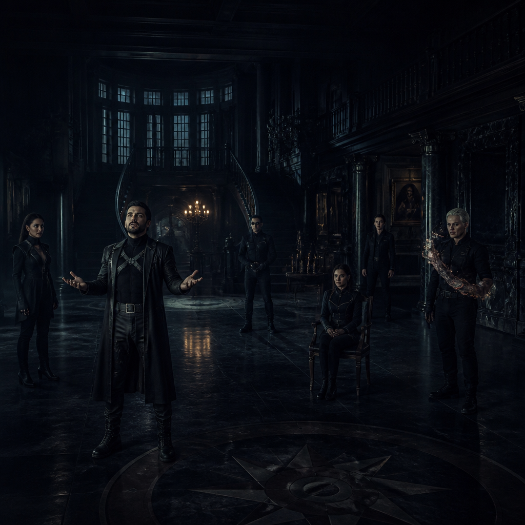 Je veux que tu me fasses une équipe à la Umbrella Academy, genre ils ont tous une sorte d’uniforme, mais chacun a son style avec certains roulés d’autres des jupes, d’autres un truc gothique etc. alors voici les personnages suivants ils sont dans une sorte de manoir. Certains sont assis sur un canapé et d’autres sont debout. Ils ont tous 30 ans. Je veux une mini démonstration de leur pouvoir.
Je veux qu’on les voit de loin, genre, ils sont hyper loin et on le voit assis sur un canapé ou debout genre dans une pièce sombre et ils sont Dispersés pas côte à côte
3
Latino, cheveux mi longs mi court avec bouc , il parle et invoque les morts
3 Astride
Femme, cheveux noirs, elle est blanche, yeux orange marron, contrôle les gens avec son champs grâce à sa voix
4
Homme blond, yeux clairs blond il a le pouvoir métamorphique, genre je veux que tu transformes sa main en quelque chose, comme si il allait se transformer en une autre personne
Genre il a une main d’une autre ethnie ou dans notre sexe
veux vraiment une ambiance hyper froide, hyper élégante obscur, pas un truc académique Dispersés pas côte à côte