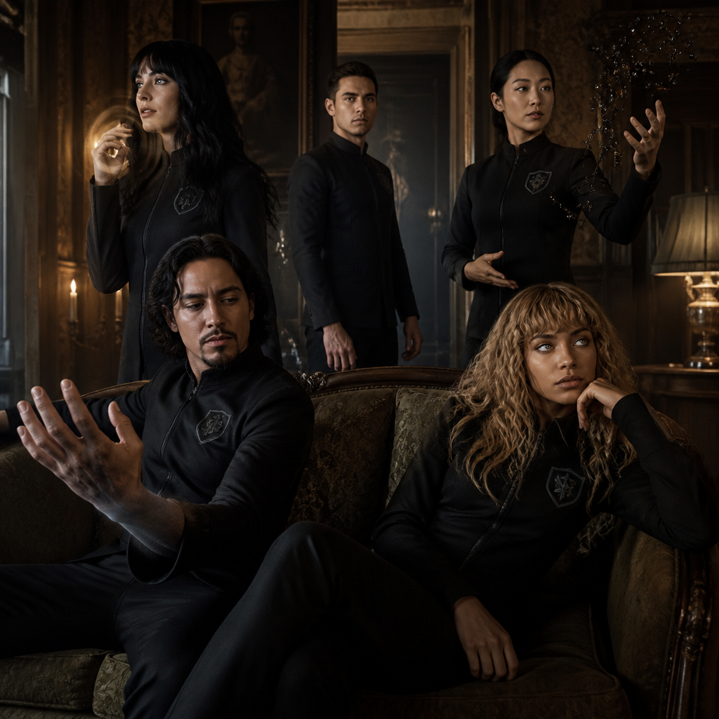 Je veux que tu me fasses une équipe à la Umbrella Academy, genre ils ont tous une sorte d’uniforme, mais chacun a son style avec certains roulés d’autres des jupes, d’autres un truc gothique etc. alors voici les personnages suivants ils sont dans une sorte de manoir. Certains sont assis sur un canapé et d’autres sont debout. Ils ont tous 30 ans. Je veux une mini démonstration de leur pouvoir.
Je veux qu’on les voit de loin, genre, ils sont hyper loin et on le voit assis sur un canapé ou debout genre dans une pièce sombre et ils sont Dispersés pas côte à côte
Latino, cheveux mi longs mi court avec mini barbe, il a le pouvoir métamorphique, genre je veux que tu transformes sa main en quelque chose, comme si il allait se transformer en une autre personne
Genre il a une main d’une autre ethnie ou dans notre sexe
Femme, cheveux noirs, elle est blanche, yeux orange marron, contrôle les gens avec son champs grâce à sa voix
Femme asiatique, élégante
Control des liquides comme du pétrole ou de l’encre
Femme latina teint caramel blond cheveux bouclés frange yeux gris clairs, Lit dans les objets et les gens, voit l’avenir. Parle au mort
veux vraiment une ambiance hyper froide, hyper élégante obscur, pas un truc académique Dispersés pas côte à côte normalement il y a que 4 personnes au final