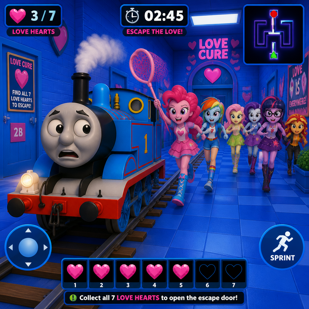 In love cure escape game game gameplay you are play as Thomas the tank engine you was chased by my little pony Equestria girls